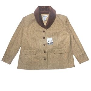 Vintage women’s Together Brown Tweed Jacket‎ Coat with Velvet Collar
